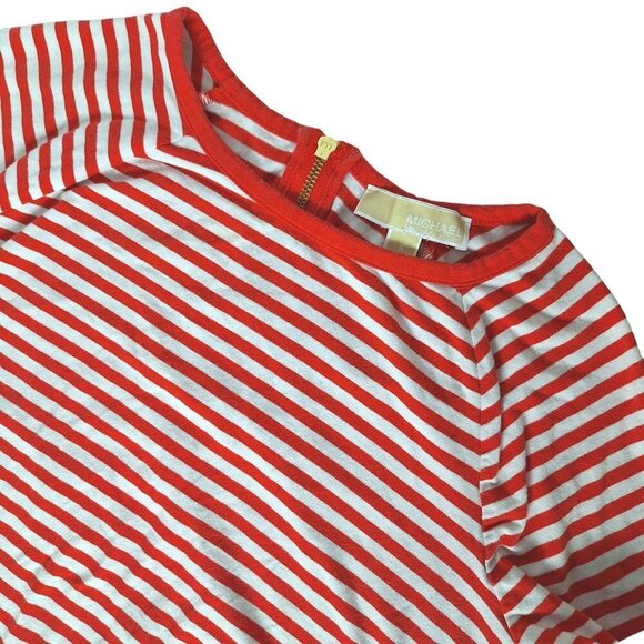 Michael Michael Kors Blouse Top Small Red White Striped Short Sleeve Embellished - Picture 1 of 6
